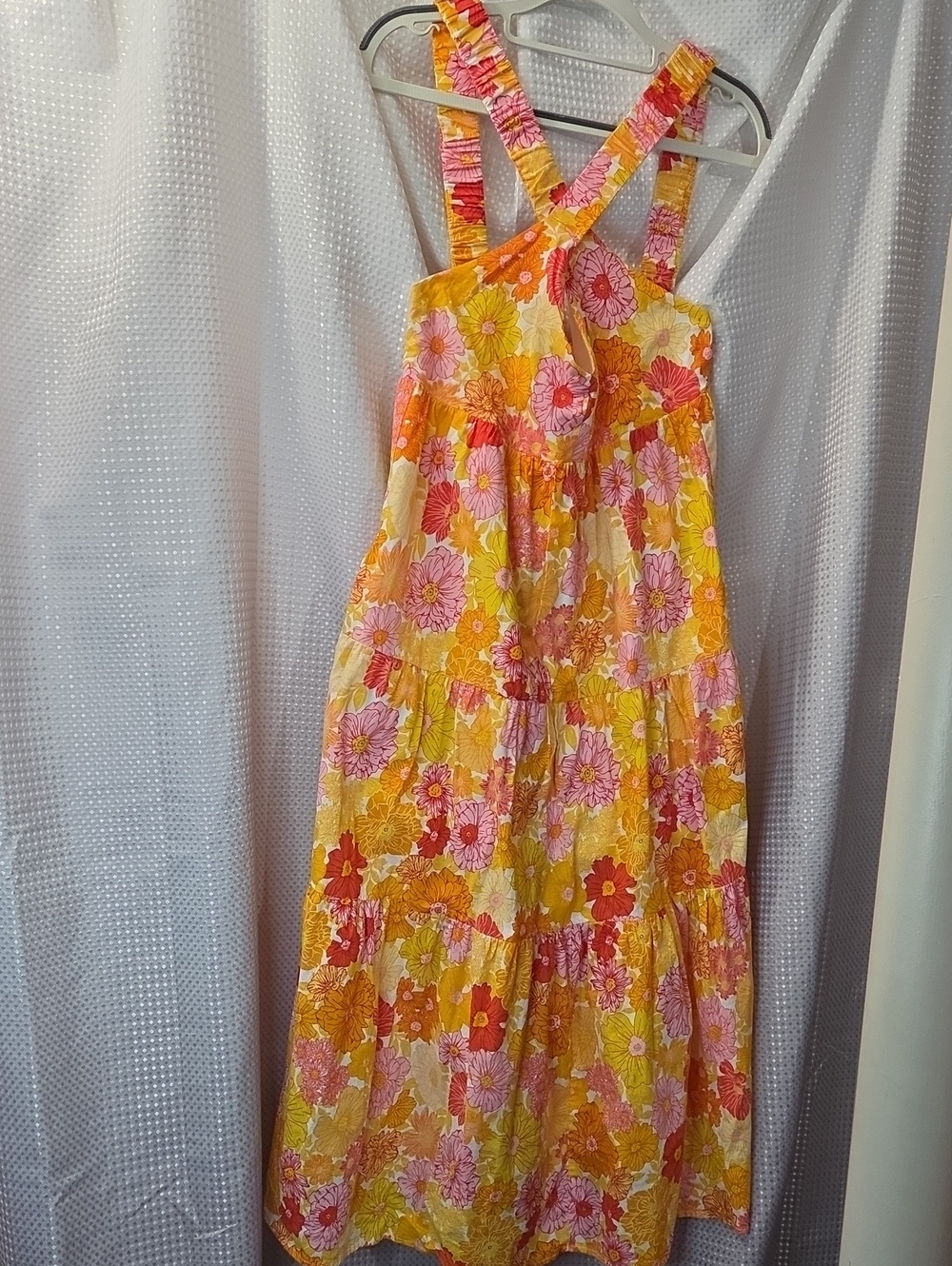 Petal & Pup Yellow Floral Tiered Maxi Dress with Pink Accents